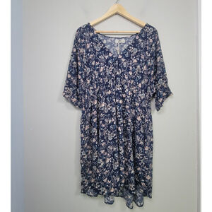 Natural Life L/LX Short Sleeve V Neck Tiered Floral Tunic Dress